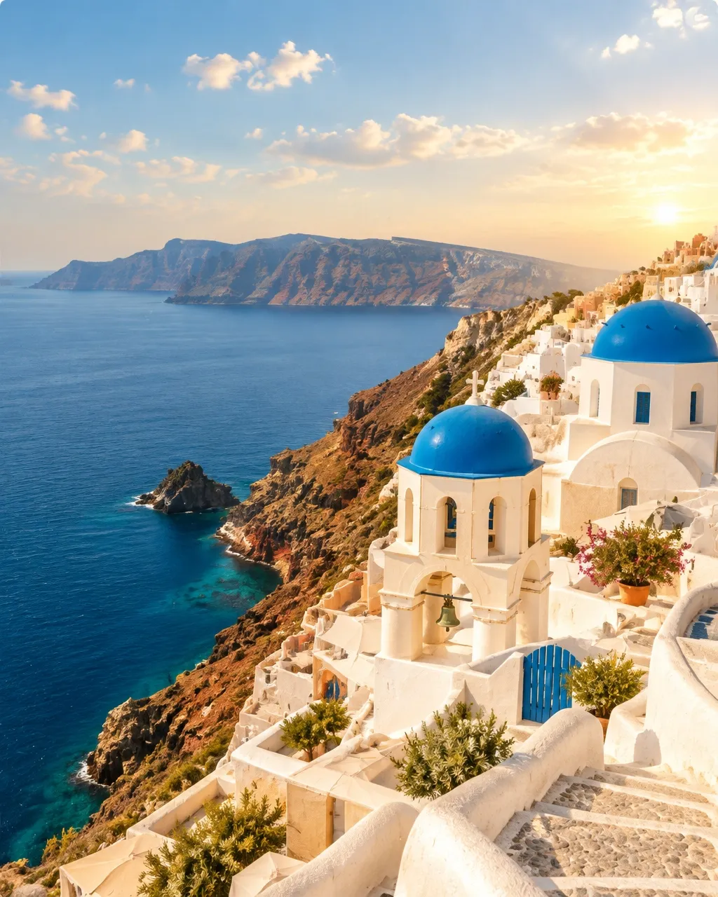 Whitewashed island architecture above the blue sea